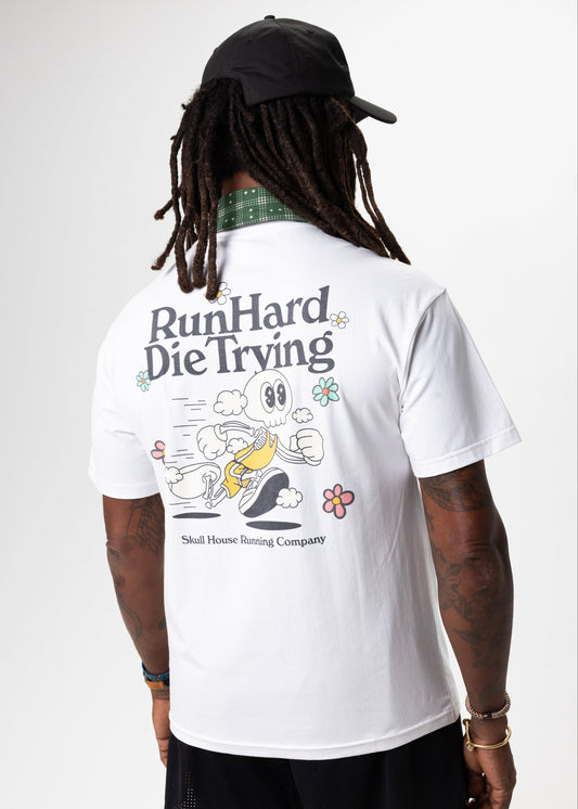 RUN HARD TEE, UNISEX - WHITE