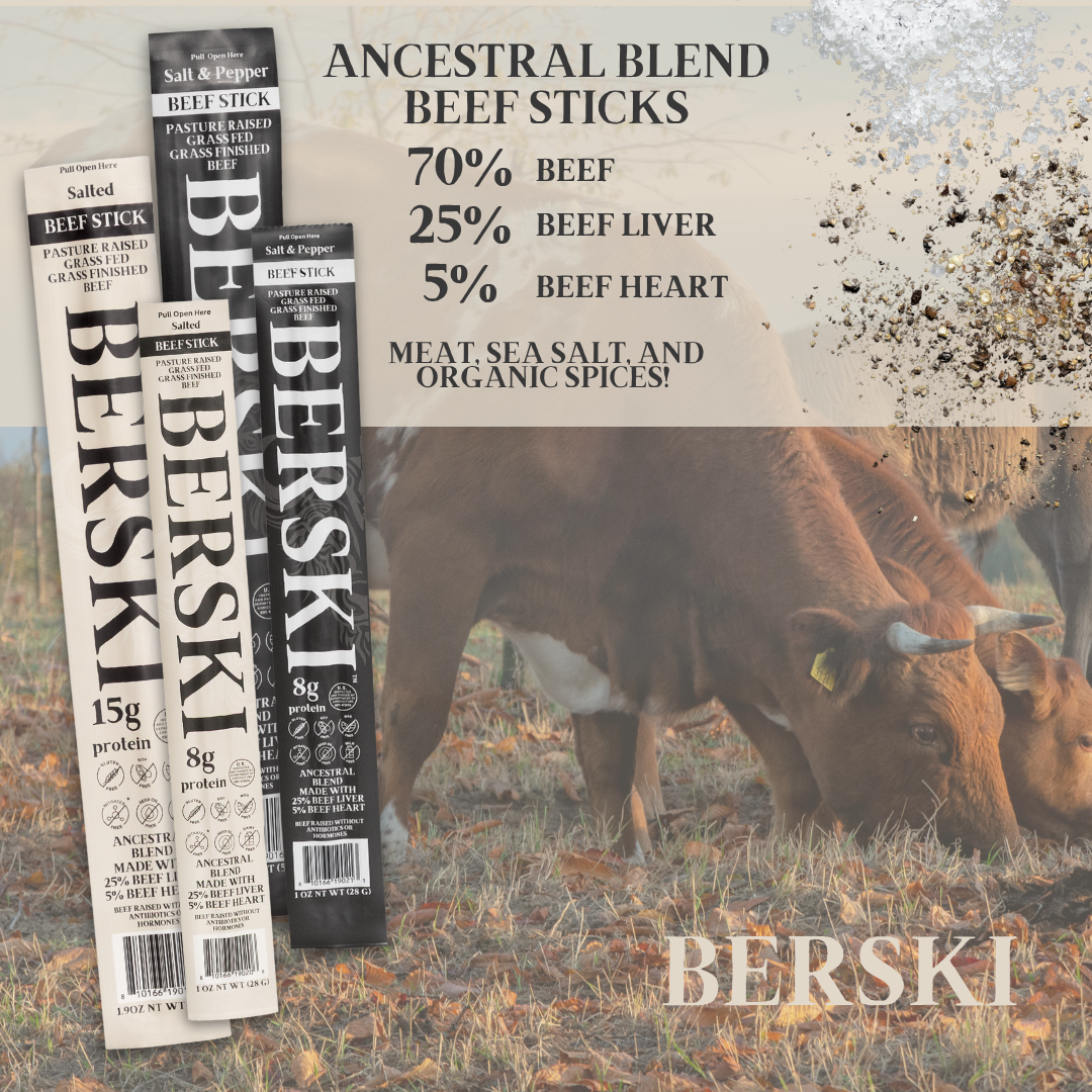 BERSKI Salted Ancestral Beef Snack Sticks - 12 Pack of 1 oz Sticks