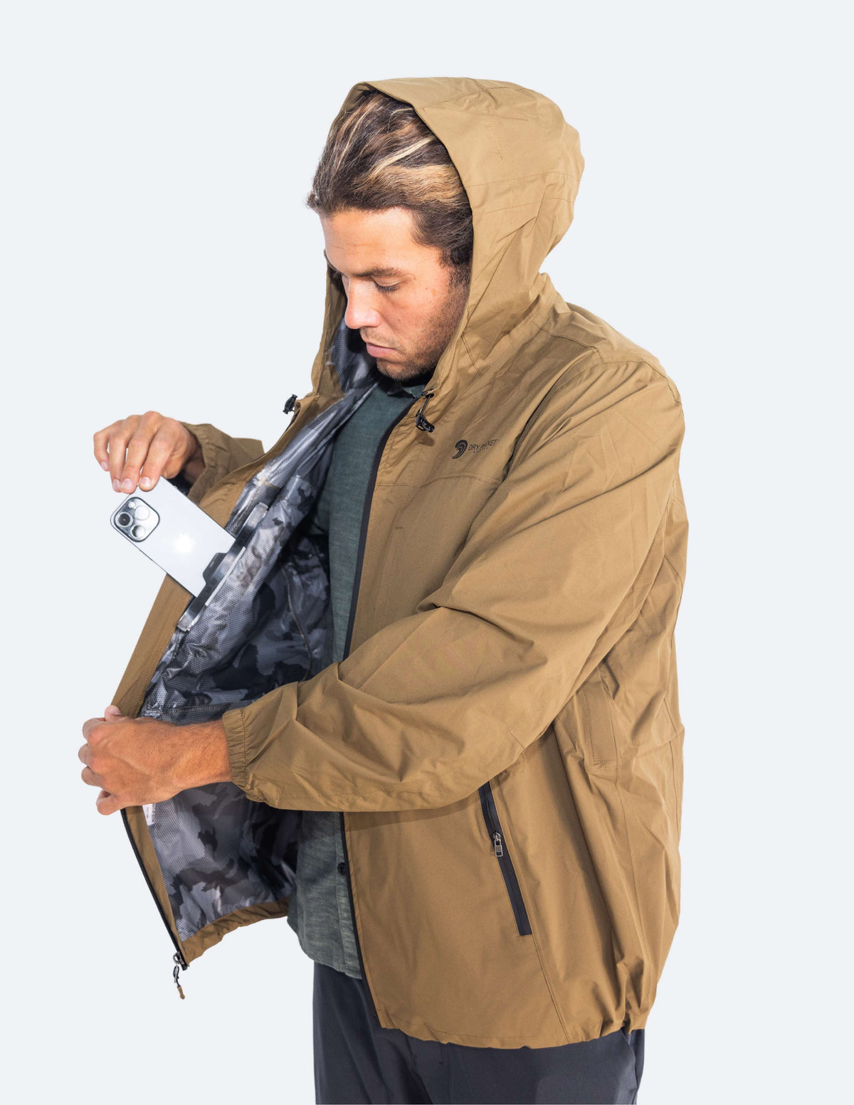 Waterproof Rain Jacket With A Waterproof Pocket