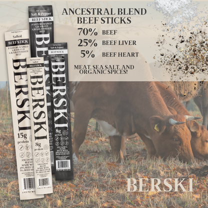 BERSKI Salt & Pepper Ancestral Beef Stick -1 Pouch of 12 1oz Sticks