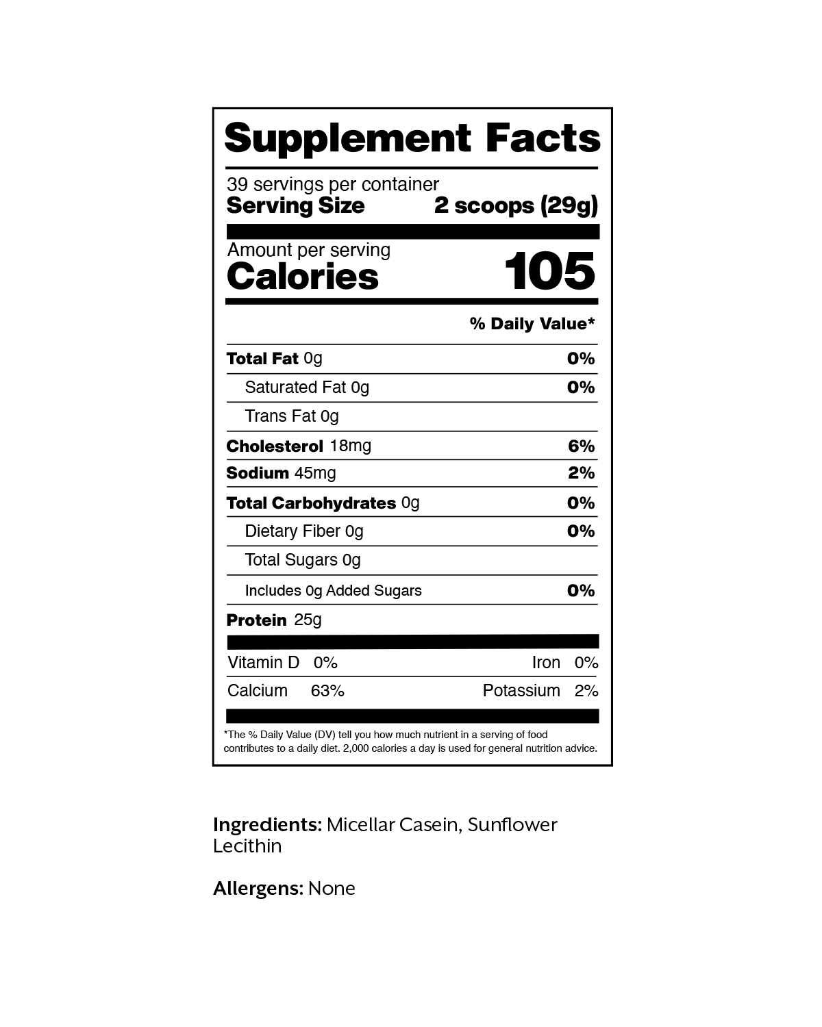 Unflavored Casein Protein Powder