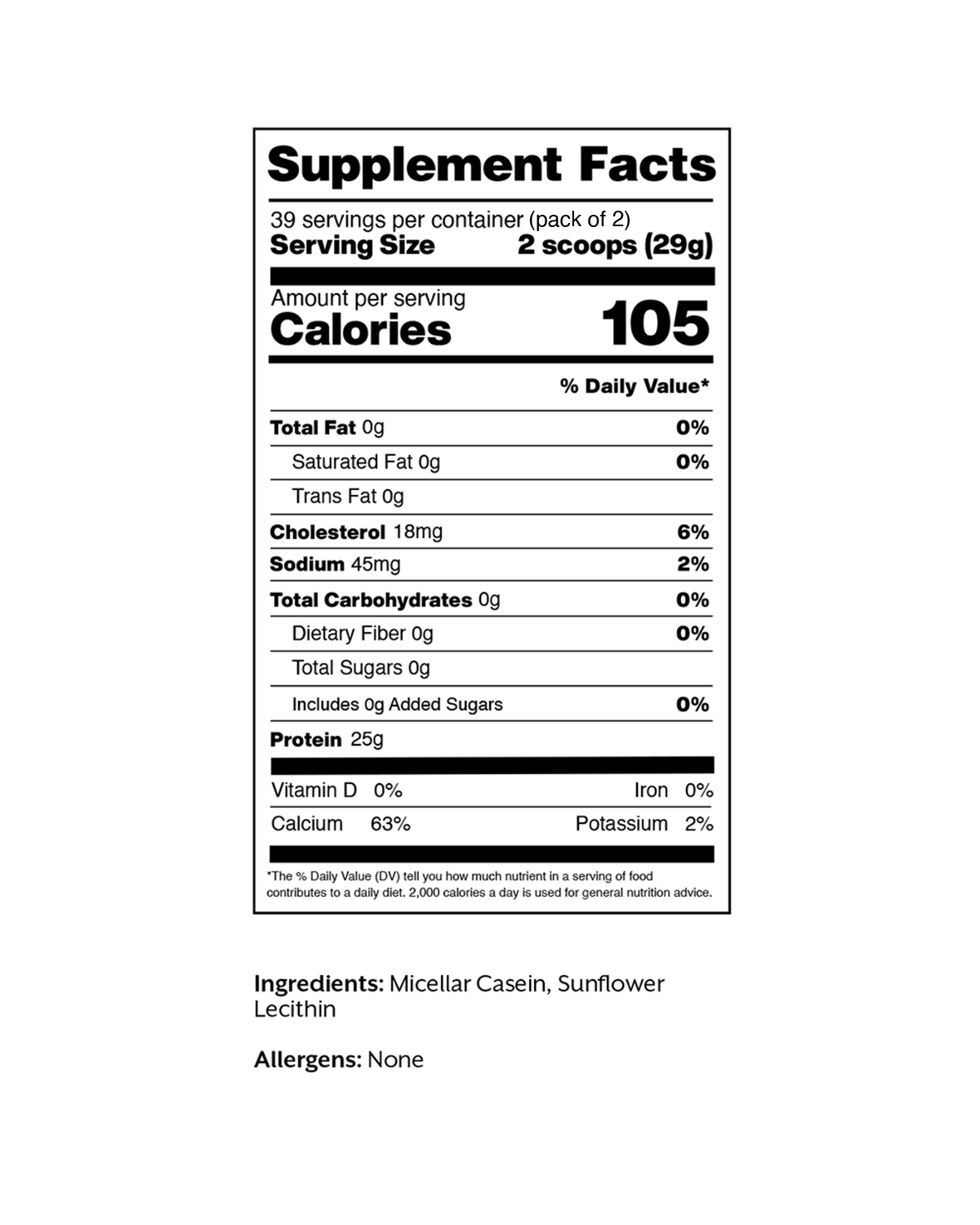 Unflavored Casein Protein Powder