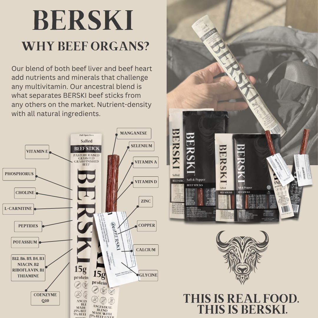BERSKI Salt & Pepper Ancestral Beef Sticks - 8 Pack of 1.9oz Sticks