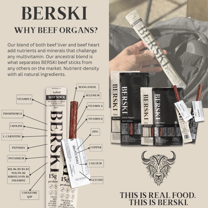 BERSKI Salted Ancestral Beef Snack Sticks - 12 Pack of 1 oz Sticks