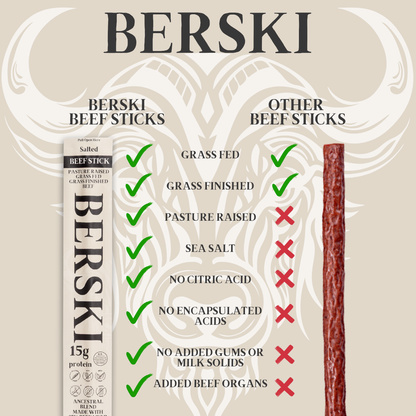 BERSKI Salt & Pepper Ancestral Beef Stick -1 Pouch of 12 1oz Sticks