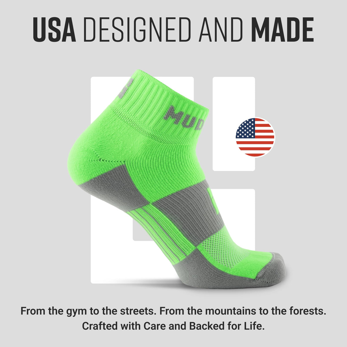 MudGear Quarter (¼) Crew Socks - Neon Green (2 pair pack)