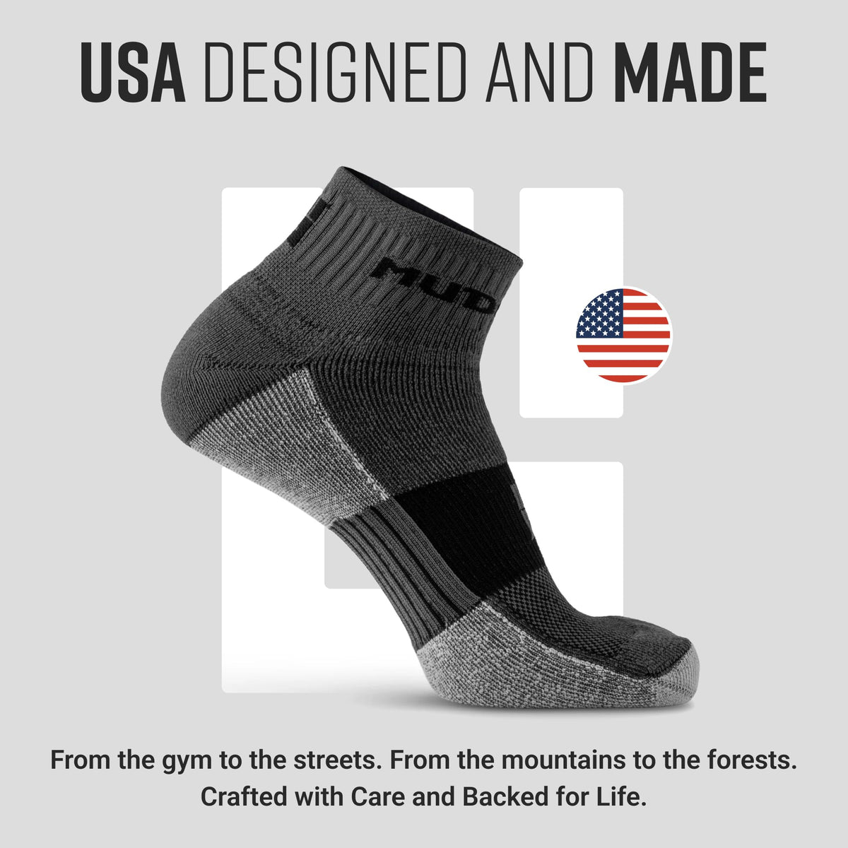 MudGear Quarter (¼) Crew Socks - Gray/Black (2 pair pack)