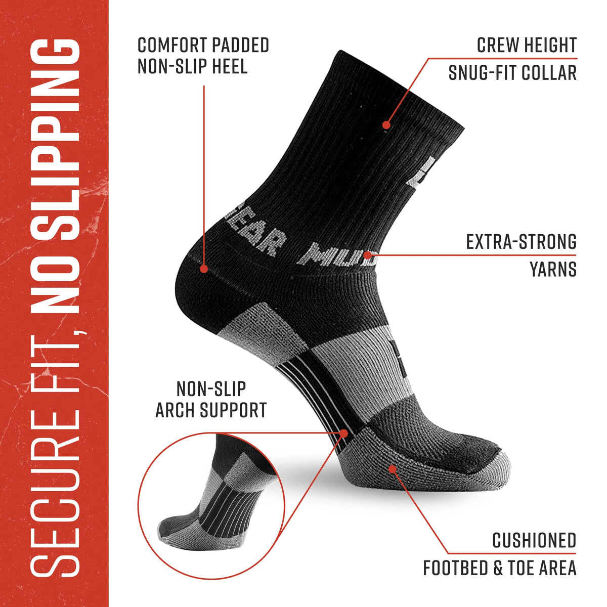 Performance Hiking/Trekking Sock - Black/Gray (2 Pair Pack)