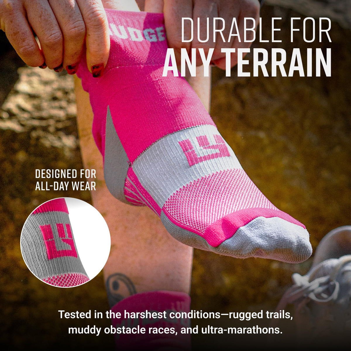 MudGear Quarter (¼) Crew Socks - Pink/Gray (2 pair pack)