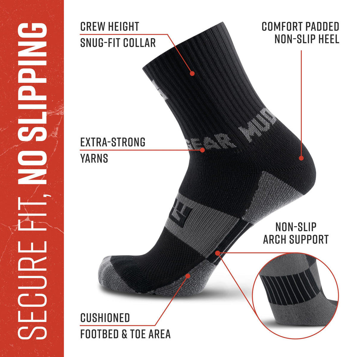5" Crew Height Trail Running Sock (Black/Gray)
