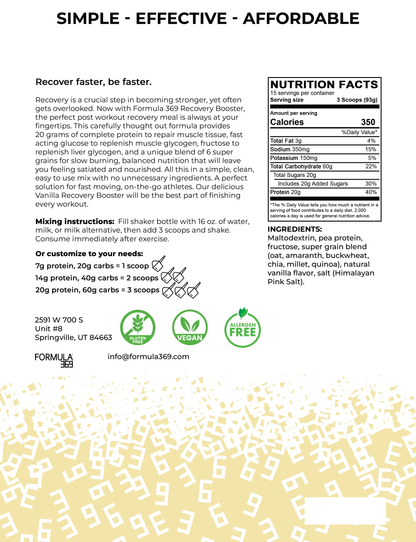 Formula 369 Recovery Booster - Vegan 3:1 carb to protein drink mix