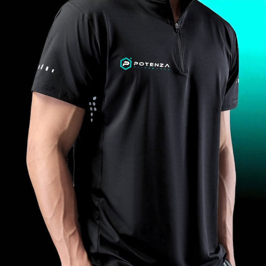 Sport Athletic Polo (Quarter Zip Collar) BLACK