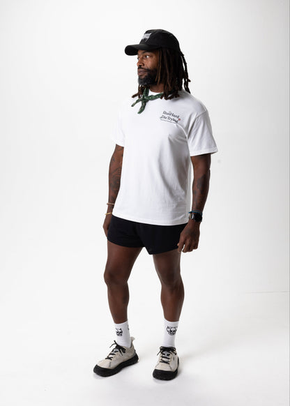 RUN HARD TEE, UNISEX - WHITE