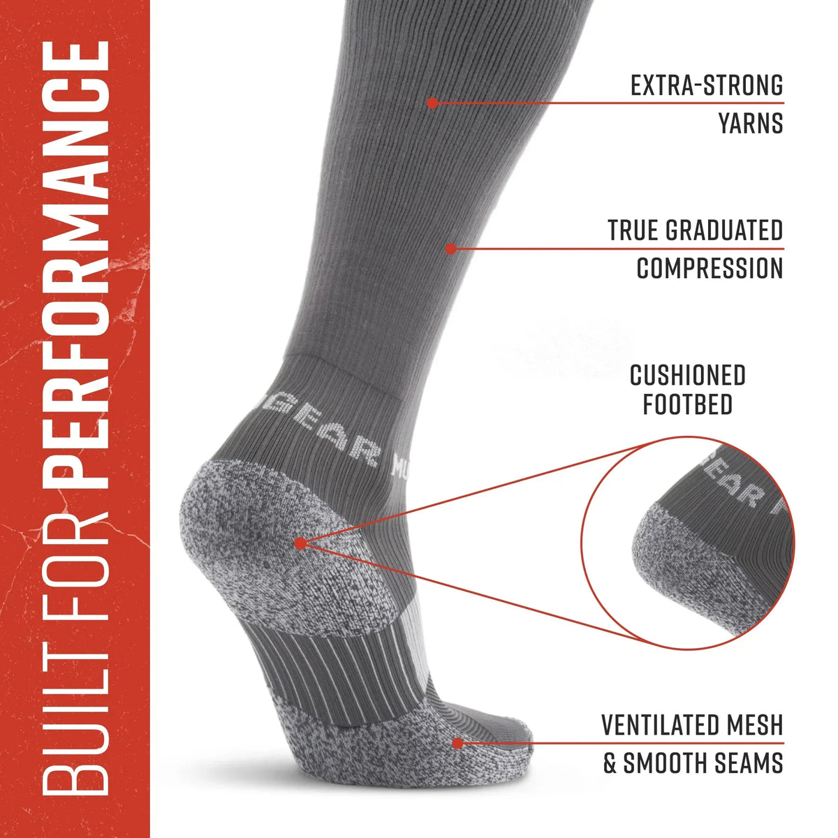 MudGear Tall Compression Merino Wool Socks - Gray/Light Gray (1 Pair)