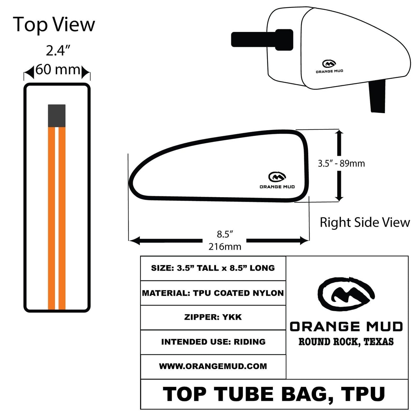 Top Tube Bag, Welded, TPU, Black