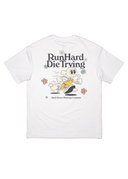 RUN HARD TEE, UNISEX - WHITE