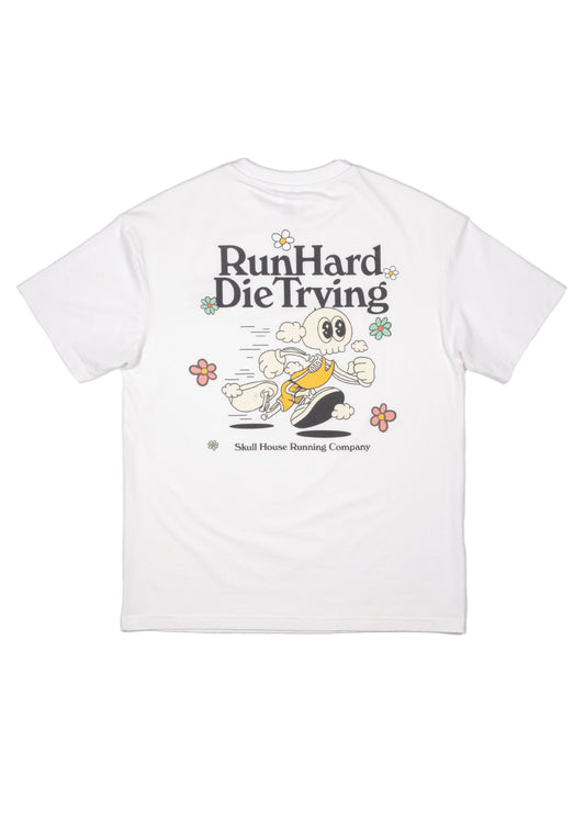 RUN HARD TEE, UNISEX - WHITE